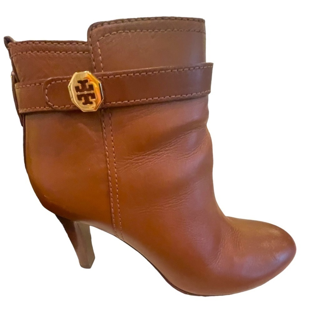 Tory Burch brown leather ankle boots with gold logo size 9.5 great condition